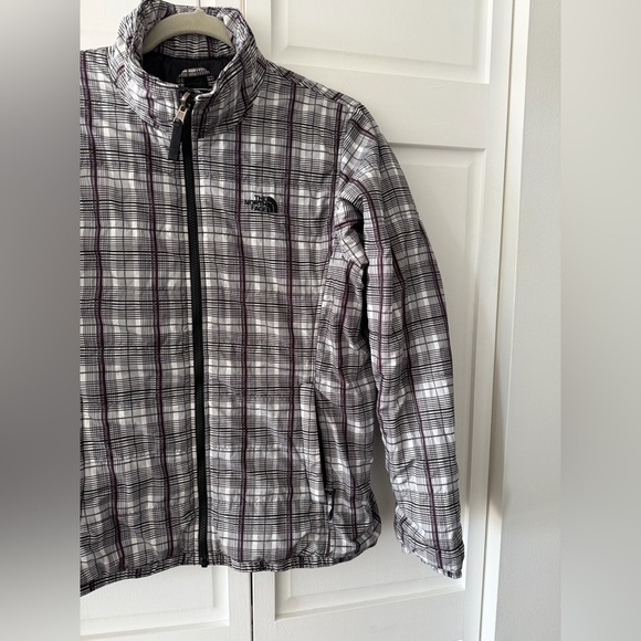 The North Face Plaid Lightweight Puffer Jacket L Black White Packable Coat - Picture 6 of 12